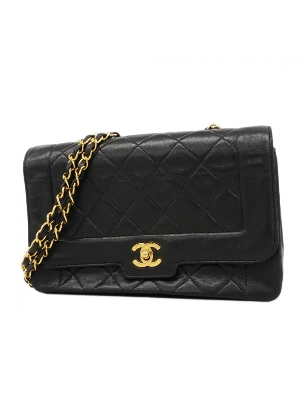 Chanel Shoulder Bag Quilted Lambskin Black Gold - Picture 1 of 10